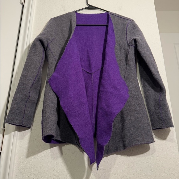Eileen Fisher Merino Wool Purple Gray Open Front Cardigan Sweater Size Medium - Picture 3 of 10